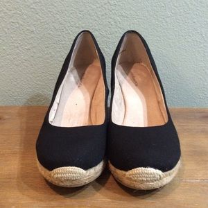Black canvas espadrilles wedge